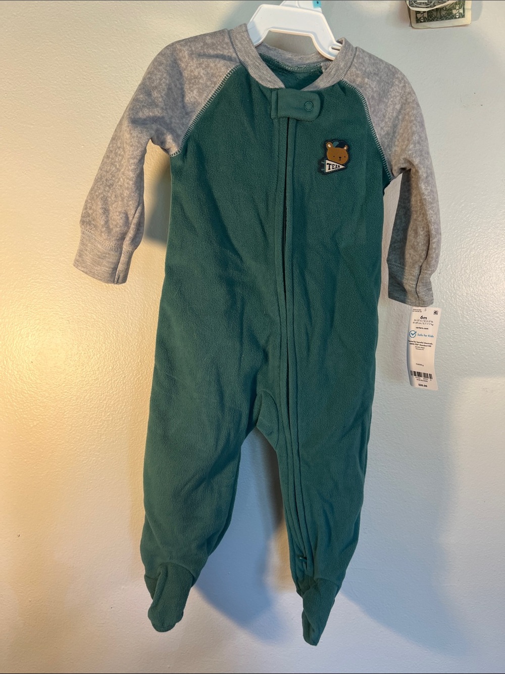 Carter's Green and Gray Footed Baby One-Piece Sleeper